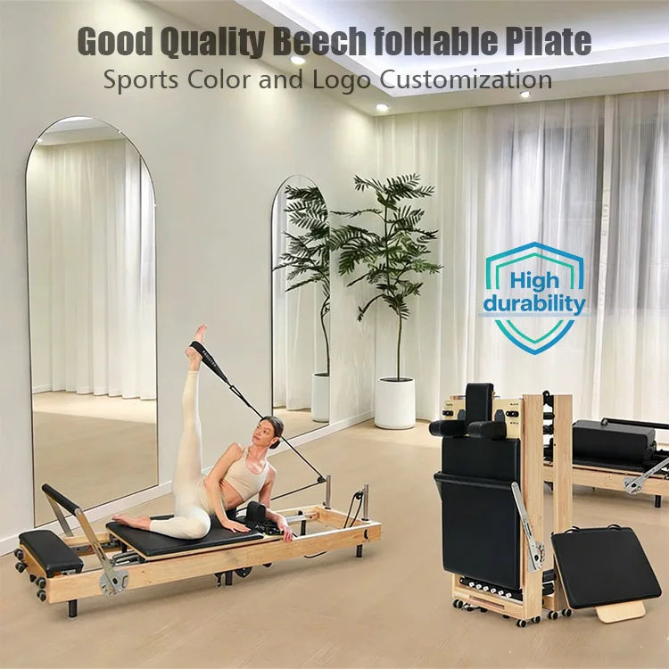 2026 Durable Wooden Pilates Reformer Home Gym Equipment Foldable Beech Oak Wood Accessories for Body Fitness