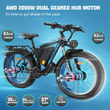 EU UK Warehouse PHILODO  26inch AWD Fat Tire Dual Motor E Bike 2000w 35MPH Electric Bicycles 21 Speed  Electric Bike for Adults