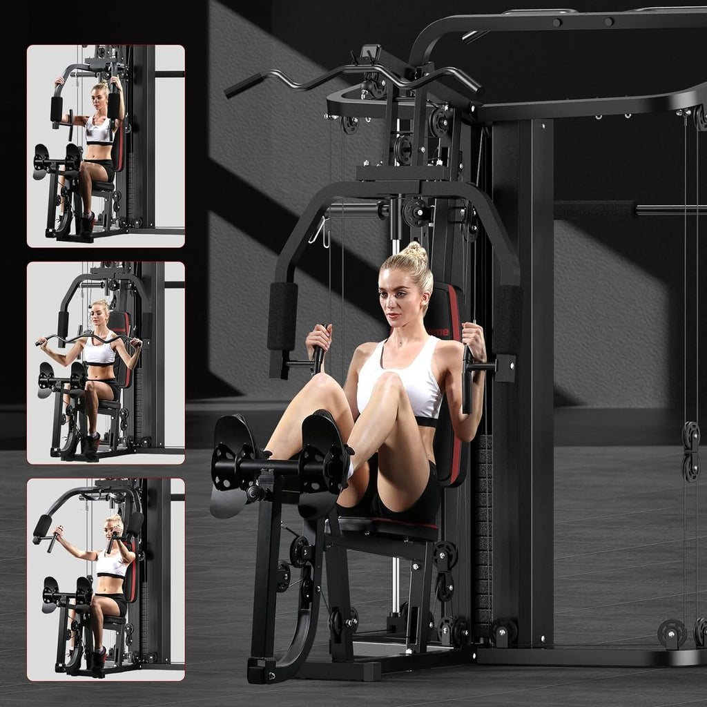 Home Gym System Workout Station Smith Machine with 138LB Weight Stacks