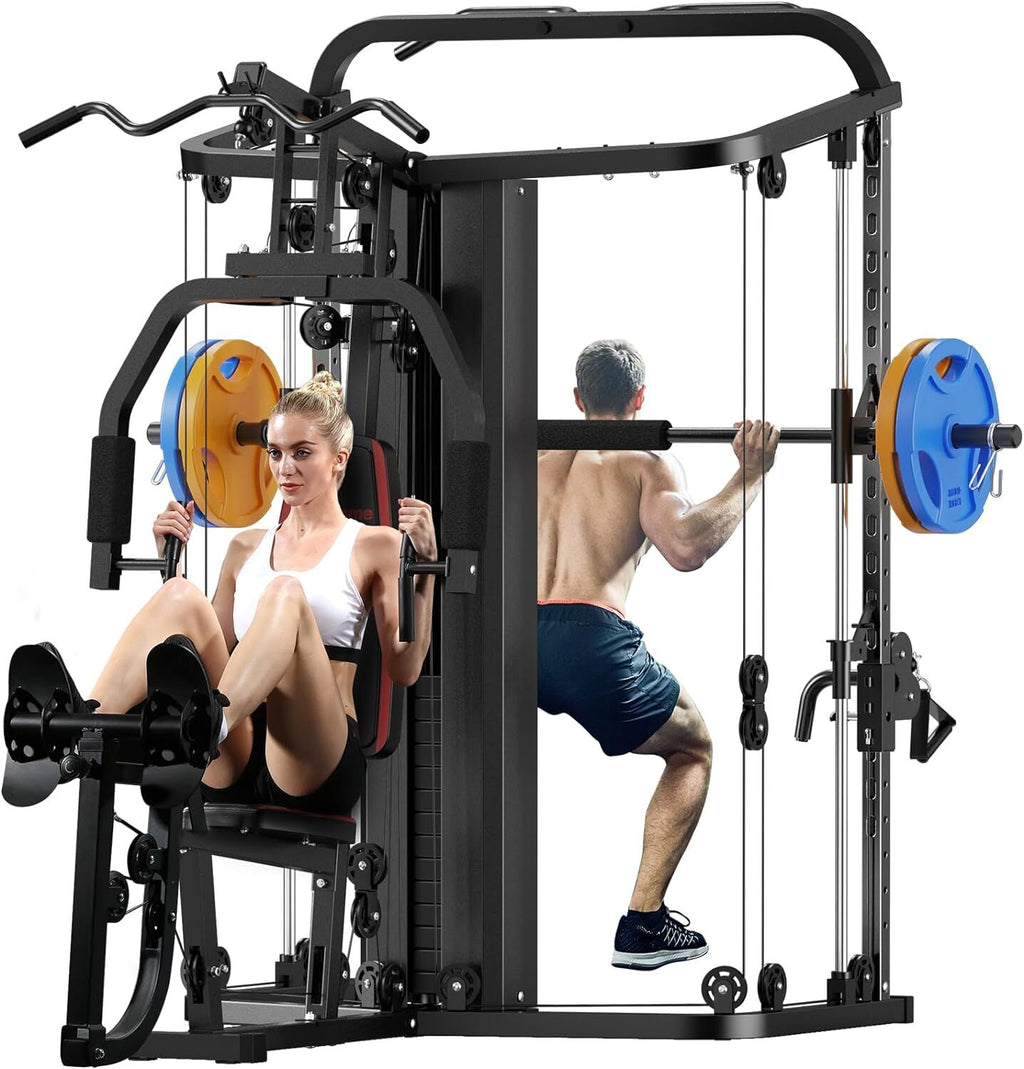 Home Gym System Workout Station Smith Machine with 138LB Weight Stacks