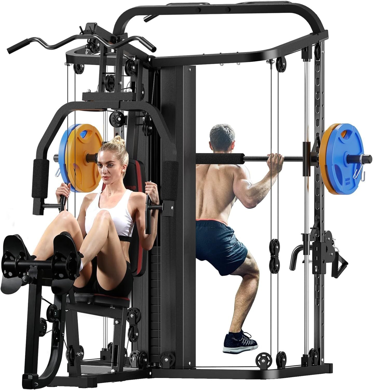Home Gym System Workout Station Smith Machine with 138LB Weight Stacks